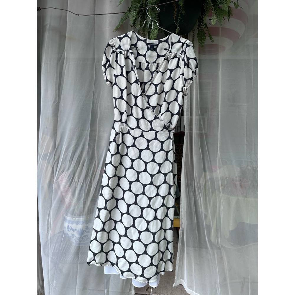Banana Republic Black and White Circle Print Silk Wrap Dress